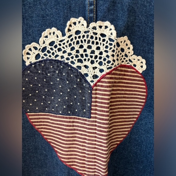Vintage Americana Denim Barn Style Coat Appliqué Heart - Picture 6 of 6